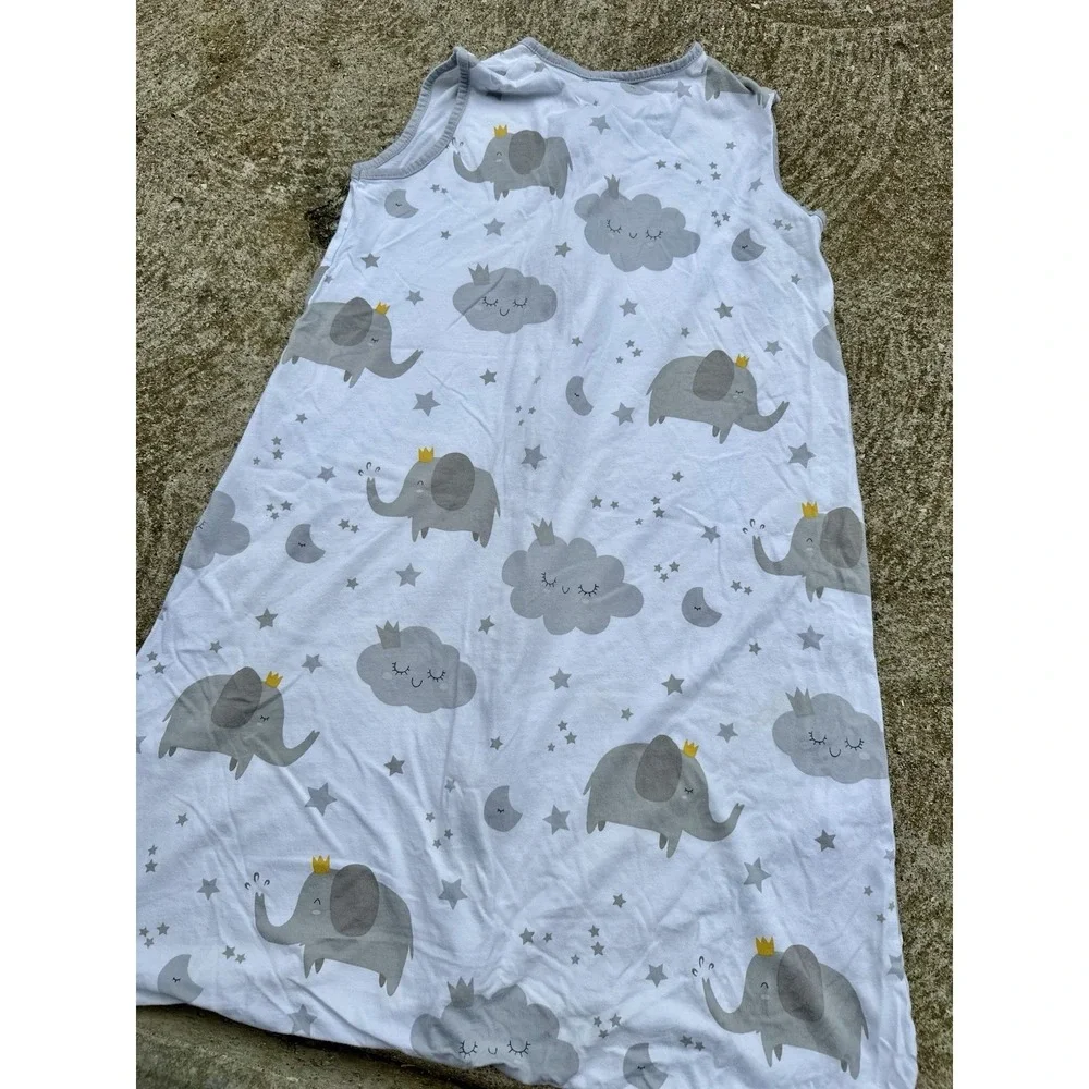 Sleeping Bag XL Gray White Elephants Clouds Stars Unisex Wearable Blanket